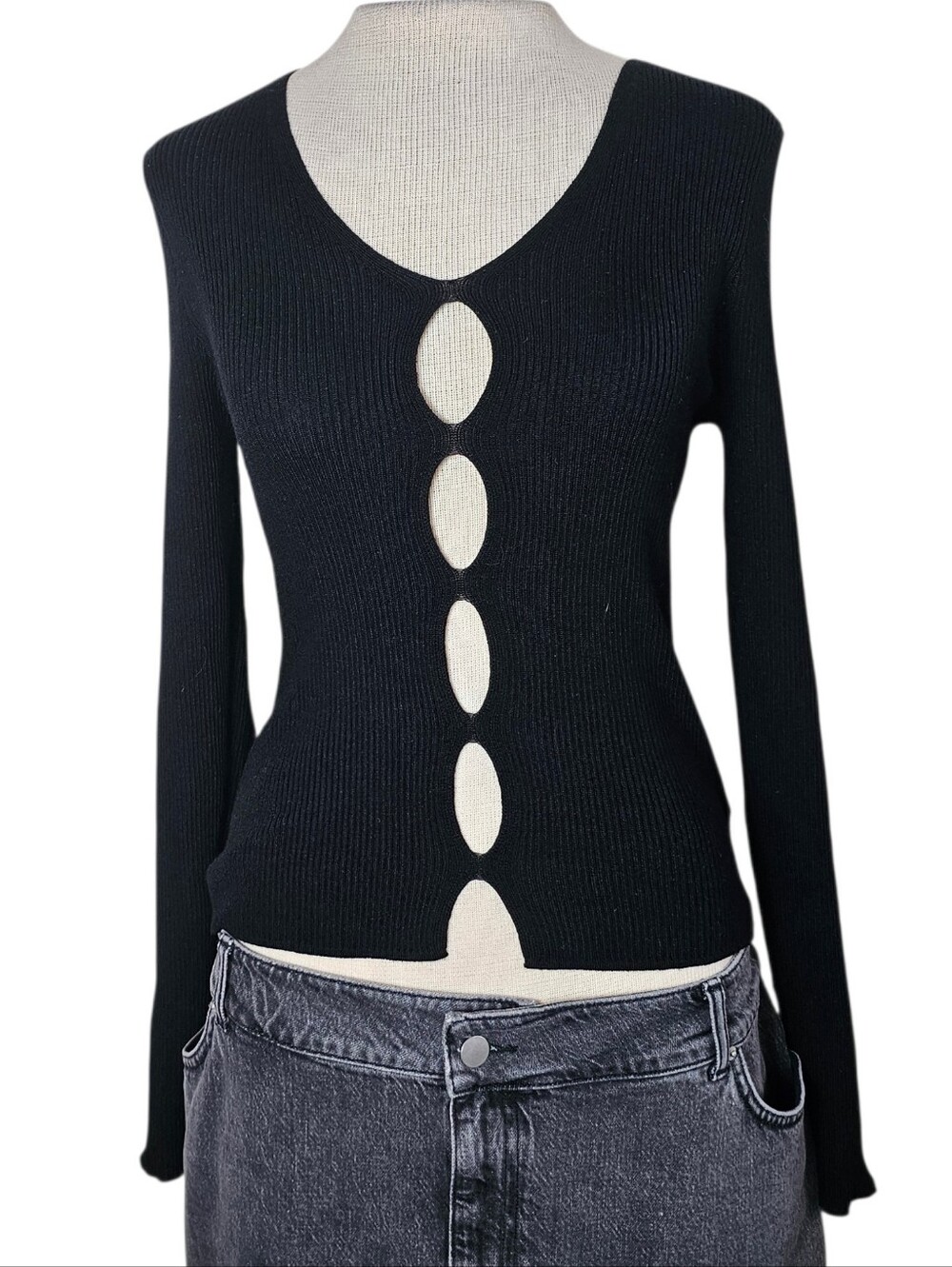 Arden B Cutout Top Size S Black Ribbed Stretch NWT Deadstock Whimsigoth Indie